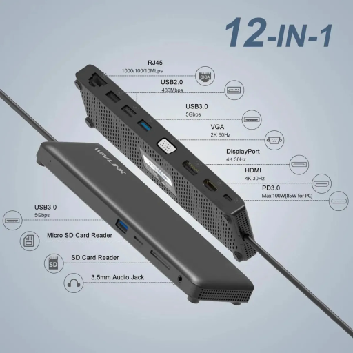 Wavlink Triple Display USB C Docking Station With DP HDMI VGA